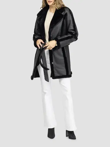 Gorski Women's Merino Shearling Lamb Stroller with Spill Seam Belt - Black - Size XL | Thumbnail 2