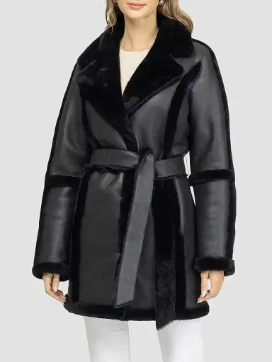 Gorski Women's Merino Shearling Lamb Stroller with Spill Seam Belt - Black - Size XL | Thumbnail 3