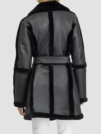 Gorski Women's Merino Shearling Lamb Stroller with Spill Seam Belt - Black - Size XL | Thumbnail 5
