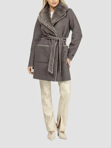 Gorski Women's Cashmere and Wool Stroller with Shearling Lamb Collar - Brown - Size Medium | Thumbnail 2