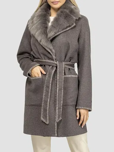 Gorski Women's Cashmere and Wool Stroller with Shearling Lamb Collar - Brown - Size Medium | Thumbnail 3