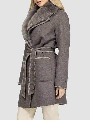 Gorski Women's Cashmere and Wool Stroller with Shearling Lamb Collar - Brown - Size Medium | Thumbnail 4