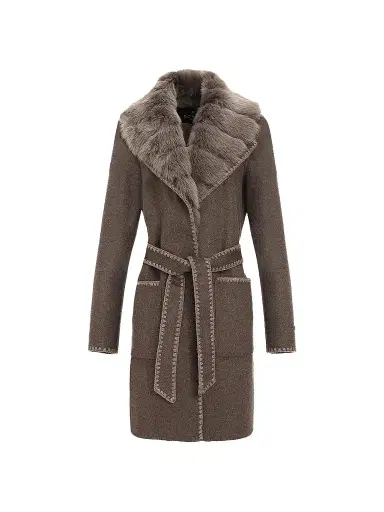 Gorski Women's Cashmere and Wool Stroller with Shearling Lamb Collar - Brown - Size Medium | Thumbnail 1