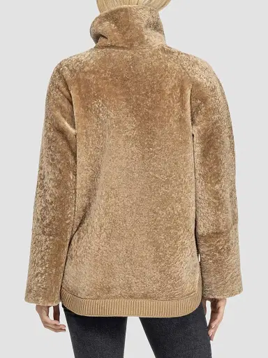 Gorski Women's Textured Shearling Lamb Zip Coat - Latte - Size Large | Thumbnail 4