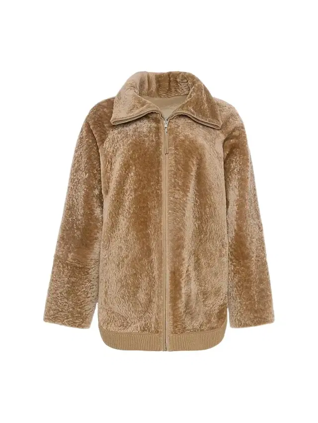 Gorski Women's Textured Shearling Lamb Zip Coat - Latte