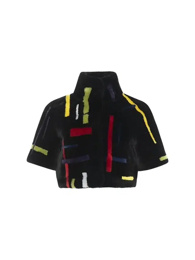 Gorski Women's Reversible Shearling Lamb Bolero with Cropped Sleeves - Black Multi - Size Medium