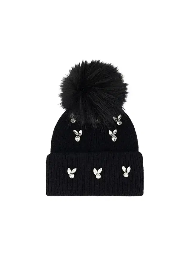 Lyla Grant Women's Knit Beanie Hat with Fox Pompom - Black