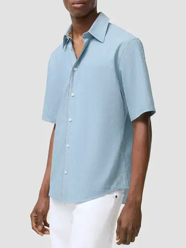 Burberry Men's Sam Check-Placket Short-Sleeve Shirt - Stoke Blue Melange | Thumbnail 2