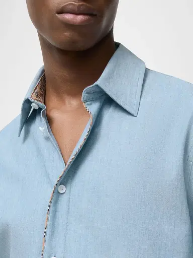 Burberry Men's Sam Check-Placket Short-Sleeve Shirt - Stoke Blue Melange | Thumbnail 3