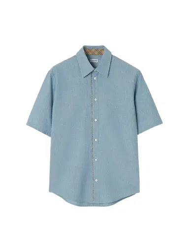 Burberry Men's Sam Check-Placket Short-Sleeve Shirt - Stoke Blue Melange | Thumbnail 1