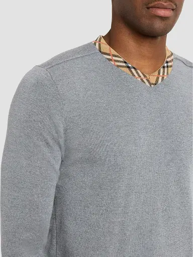 Burberry Men's Maxim Wool Check Collar Sweater - Grey | Thumbnail 5 Burberry Men's Maxim Wool Check Collar Sweater - Grey | Thumbnail 5