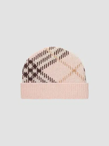Burberry Women's Check Cashmere Knit Beanie - Pink | Thumbnail 2