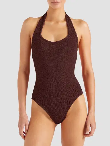 Hunza G Women's Sandy Open-Back One-Piece Swimsuit - Metallic Chocolate | Thumbnail 3