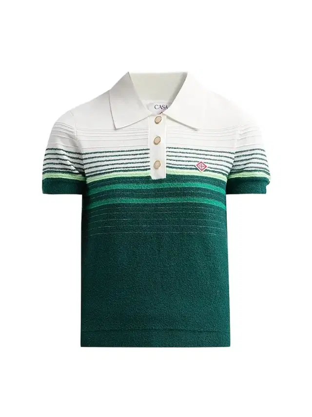 Casablanca Women's Staggered Stripe Cotton-Blend Polo Shirt - White Green