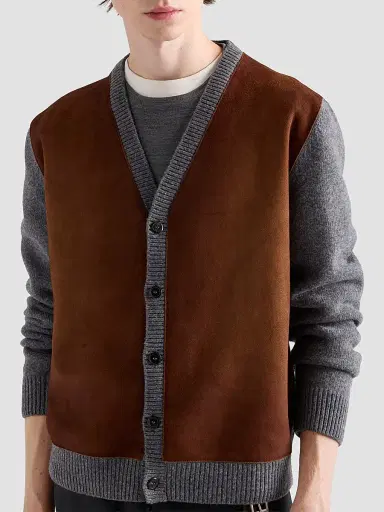 Prada Men's Wool Cardigan - Grey Brown | Thumbnail 3 Prada Men's Wool Cardigan - Grey Brown | Thumbnail 3