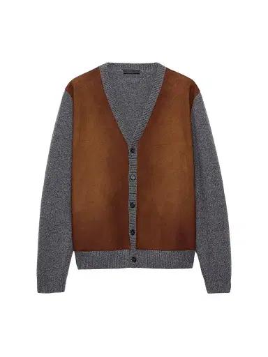 Prada Men's Wool Cardigan - Grey Brown | Thumbnail 1 Prada Men's Wool Cardigan - Grey Brown | Thumbnail 1
