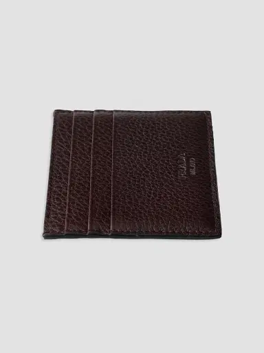 Prada Men's Leather Card Holder - Brown | Thumbnail 2 Prada Men's Leather Card Holder - Brown | Thumbnail 2