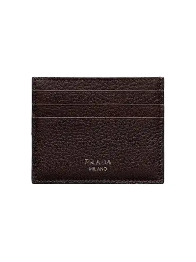 Prada Men's Leather Card Holder - Brown | Thumbnail 1 Prada Men's Leather Card Holder - Brown | Thumbnail 1
