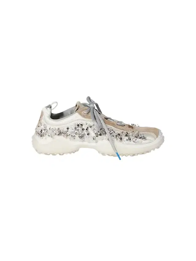 Miu Miu Women's Bubble Embroidered Technical Fabric and Suede Sneakers - Beige Khaki