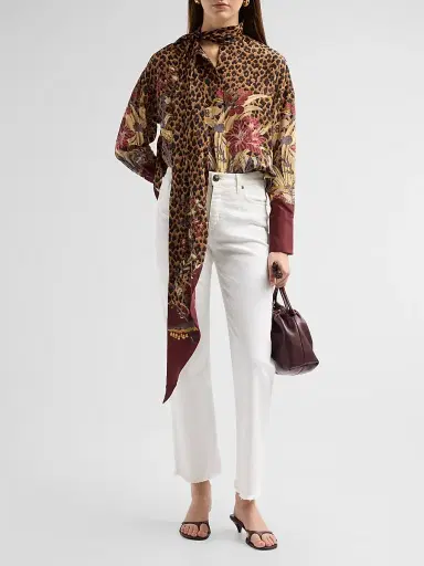 Etro Women's Leopard Safari Print Silk Shirt - Printed Red | Thumbnail 2
