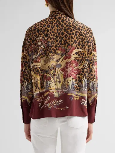 Etro Women's Leopard Safari Print Silk Shirt - Printed Red | Thumbnail 3