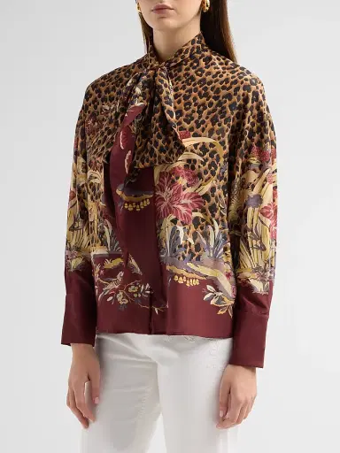 Etro Women's Leopard Safari Print Silk Shirt - Printed Red | Thumbnail 4