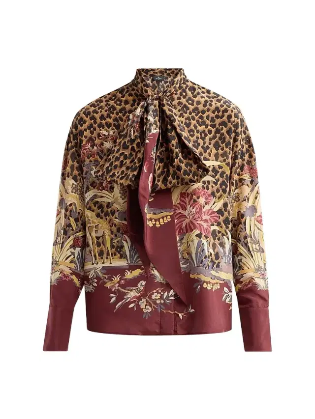 Etro Women's Leopard Safari Print Silk Shirt - Printed Red