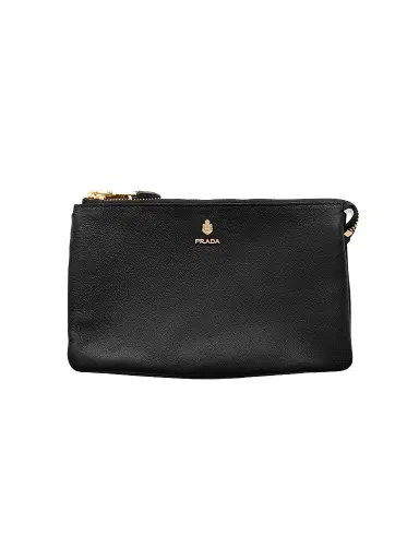Prada Women's Leather Zipper Pouch - Black | Thumbnail 1