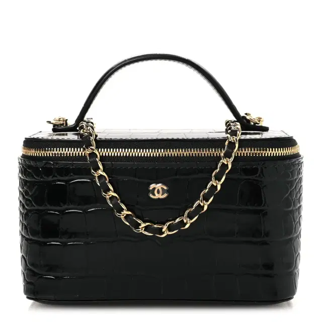 Chanel BlackCrocodile Embossed Crococo Small Top Handle Vanity Case