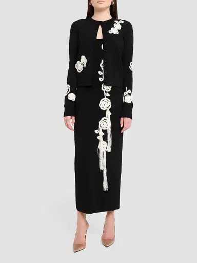 Lela Rose Women's Crochet Appliqué Knit Cardigan - Black - Size XL | Thumbnail 2 Lela Rose Women's Crochet Appliqué Knit Cardigan - Black - Size XL | Thumbnail 2