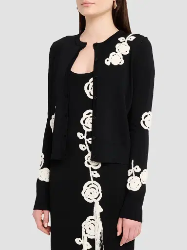 Lela Rose Women's Crochet Appliqué Knit Cardigan - Black - Size XL | Thumbnail 4 Lela Rose Women's Crochet Appliqué Knit Cardigan - Black - Size XL | Thumbnail 4