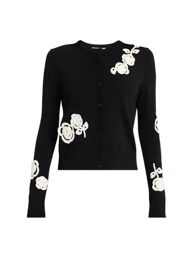 Lela Rose Women's Crochet Appliqué Knit Cardigan - Black - Size XL | Thumbnail 1 Lela Rose Women's Crochet Appliqué Knit Cardigan - Black - Size XL | Thumbnail 1