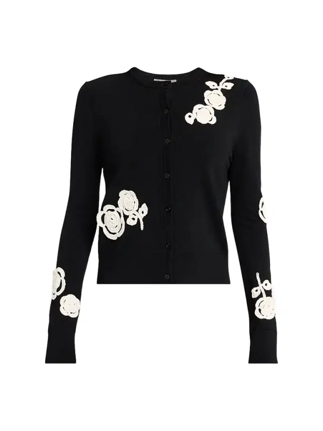 Lela Rose Women's Crochet Appliqué Knit Cardigan - Black - Size XL