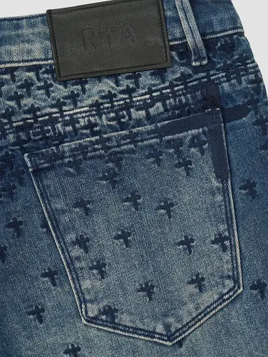 RTA Men's Curva Ultra Bryant Cross-Stitch Skinny Jeans - Coastal Rinse Allover Cross | Thumbnail 4
