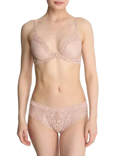 Natori Women's Feathers Plunge T-Shirt Bra - Rose Beige Lace Pink Pearl - Size 34DDD | Thumbnail 5