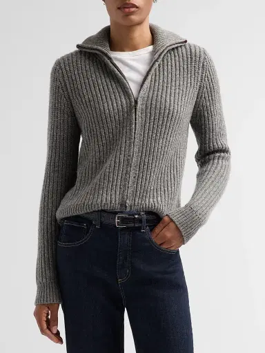 Nili Lotan Women's Arlen Wool-Camelhair Blend Cardigan - Medium Grey Melange | Thumbnail 4 Nili Lotan Women's Arlen Wool-Camelhair Blend Cardigan - Medium Grey Melange | Thumbnail 4