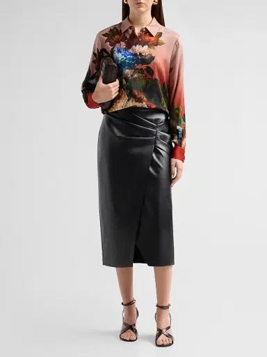 Elie Tahari Women's Amelia Faux-Leather Pleated Midi Skirt - Noir | Thumbnail 2