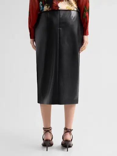 Elie Tahari Women's Amelia Faux-Leather Pleated Midi Skirt - Noir | Thumbnail 3
