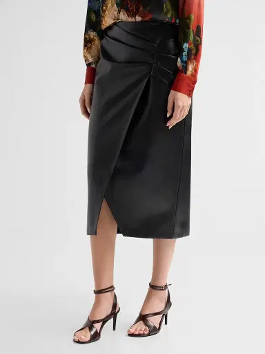 Elie Tahari Women's Amelia Faux-Leather Pleated Midi Skirt - Noir | Thumbnail 4