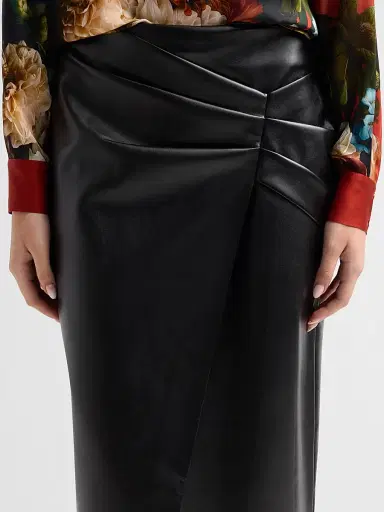 Elie Tahari Women's Amelia Faux-Leather Pleated Midi Skirt - Noir | Thumbnail 5