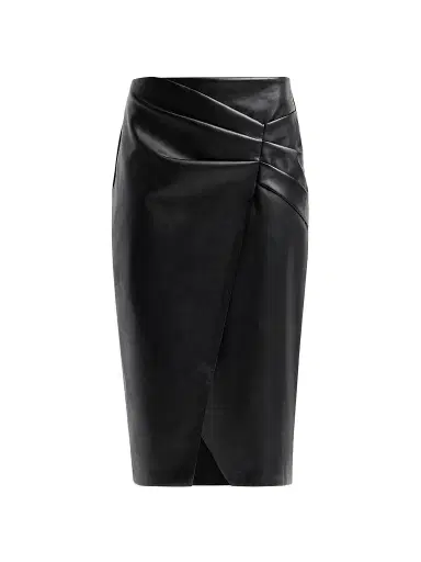 Elie Tahari Women's Amelia Faux-Leather Pleated Midi Skirt - Noir | Thumbnail 1