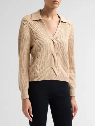 Elie Tahari Women's Marjorie Waffle & Cable-Knit Sweater - Vicuna | Thumbnail 4
