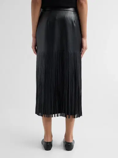 Elie Tahari Women's Kaia Faux-Leather Fringed Midi-Skirt - Noir | Thumbnail 3