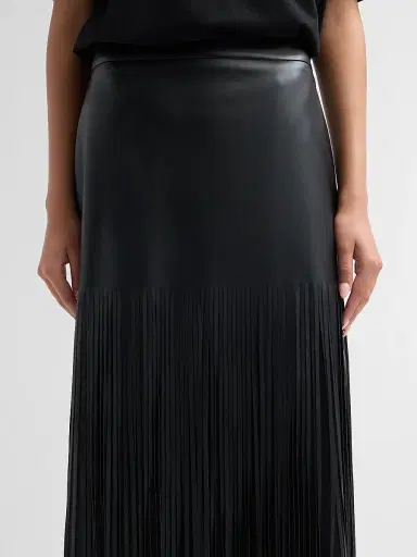 Elie Tahari Women's Kaia Faux-Leather Fringed Midi-Skirt - Noir | Thumbnail 5