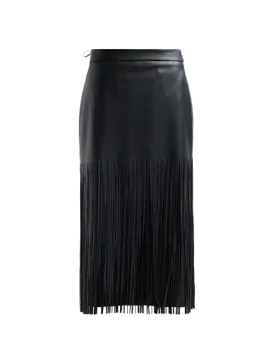Elie Tahari Women's Kaia Faux-Leather Fringed Midi-Skirt - Noir | Thumbnail 1