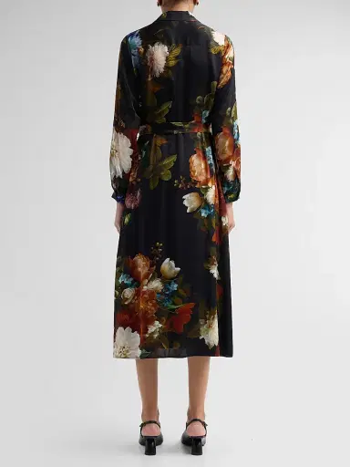 Elie Tahari Women's Kataleya Floral Stretch-Silk Self-Belt Midi-Shirtdress - Mystical Forest Print | Thumbnail 3