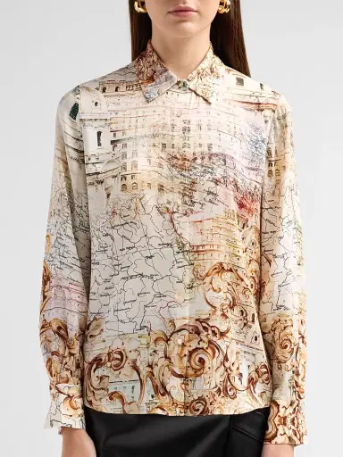 Elie Tahari Women's Madeline Printed Silk-Blend Button-Front Blouse - Dream Map Print | Thumbnail 5 Elie Tahari Women's Madeline Printed Silk-Blend Button-Front Blouse - Dream Map Print | Thumbnail 5