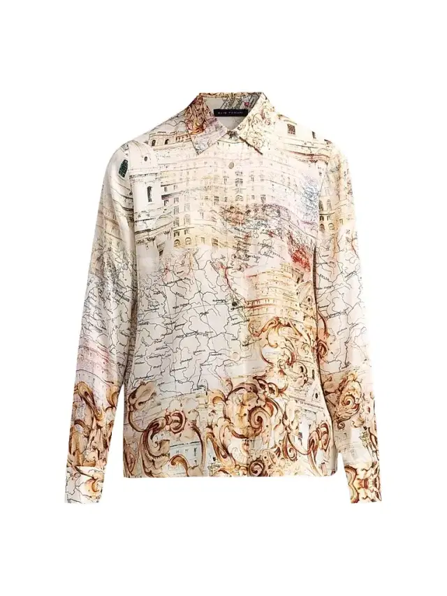 Elie Tahari Women's Madeline Printed Silk-Blend Button-Front Blouse - Dream Map Print