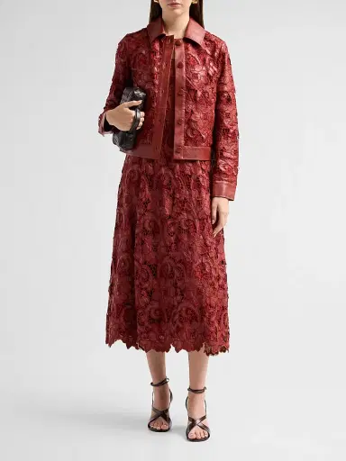 Elie Tahari Women's Chayenne Guipure Lace & Faux-Leather Crop Jacket - Toasted Saffron | Thumbnail 2