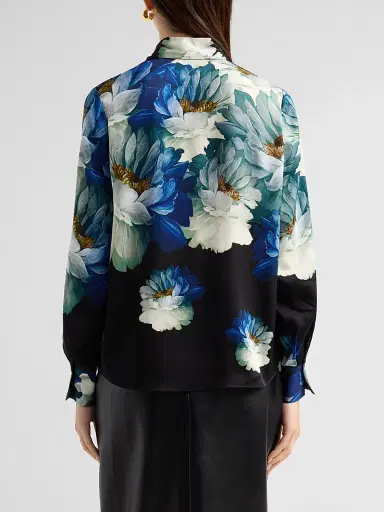 Elie Tahari Women's Madeline Floral Silk-Blend Blouse - Twilight Floral Print | Thumbnail 3
